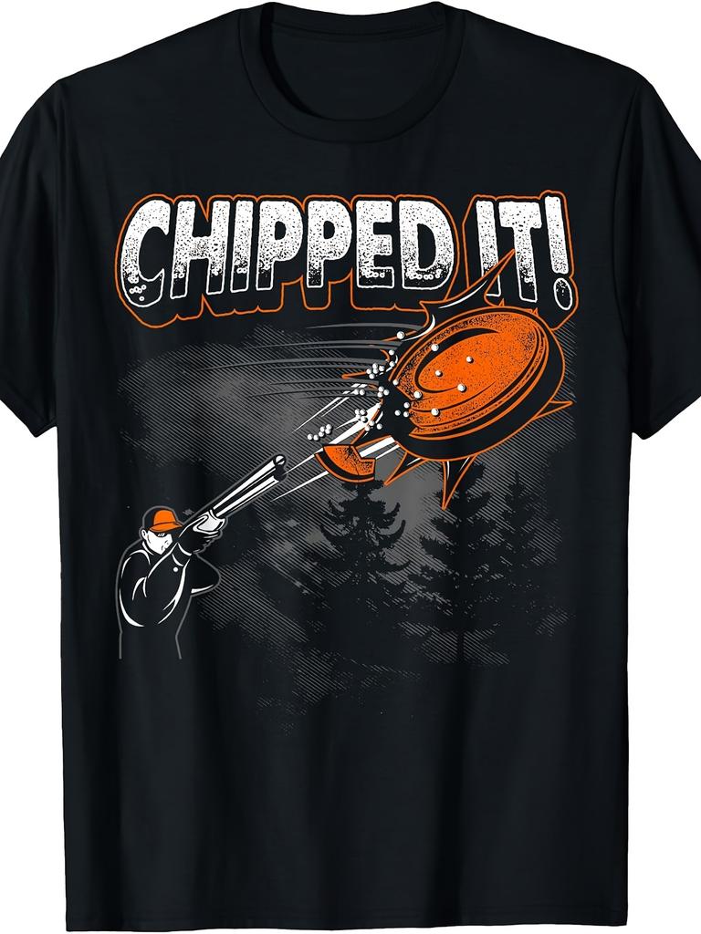 Men's Retro Clay Pigeon Shooting T-Shirt - Vintage Hunting & Shooting Design, Suitable for Outdoor Hunting Season, Machine Washable Round Neck Tee for