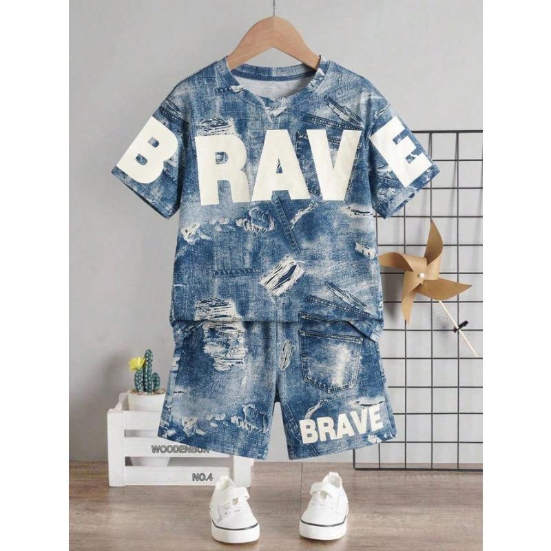 Jungen Freizeit Minimalistisches T-Shirt Set Geeignet Für Den Sommer Mit Cartoon Muster