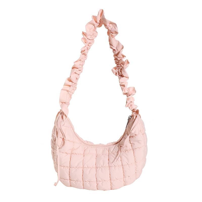 

Autumn Cloud Bags For Women Pleated Shoulder Crossbody Bags Cotton Quilted Plush Tote Bag For Travel Shopping Handbags 30-24-8CM рожевий