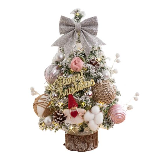 Mini Christmas Tree with LED Light Pre-lit Small Artificial Snow Flocked Tree with Ball Ornaments for Xmas Tabletop Indoor Holiday Decor