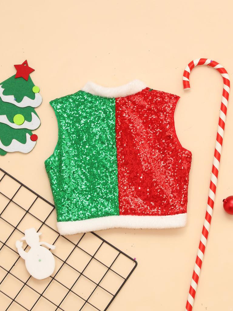 Boys Girls Circus Dance Waistcoat Kids Sleeveless Santa Elf Vest for Christmas Halloween Performance