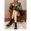 Cowhide Version~ Retro Engraved Block Leather Thick-soled Small Leather Shoes, Women's One-pedal Lazy Belt Buckle