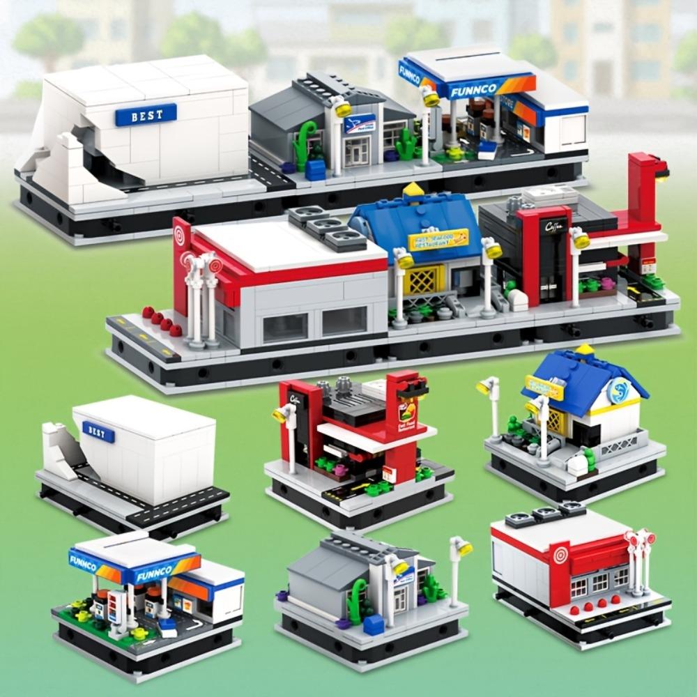 Mini Miasto Sklep Ulica Widok Budowle Model Symulacja Architektura Kolekcja Cząstki Budowlane Klocki Zabawka