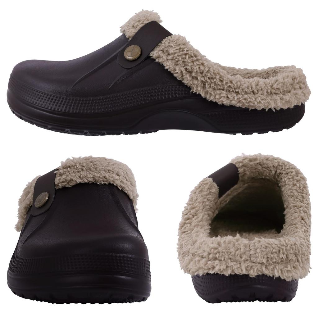 Fashion Kidmi Klassische Pelzschuhe für Herren Damen Gefütterte Clogs Wasserdichte Schuhe Winter Fuzzy Hausschuhe für Damen Herren Indoor- und Outdoor-Schuhe