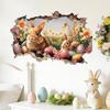 3D Breaking Wall Easter Bunny with Eggs and Flowers Wall Sticker Self-Adhesive Removable for Bedroom Living Room Kids Room Holiday Decor