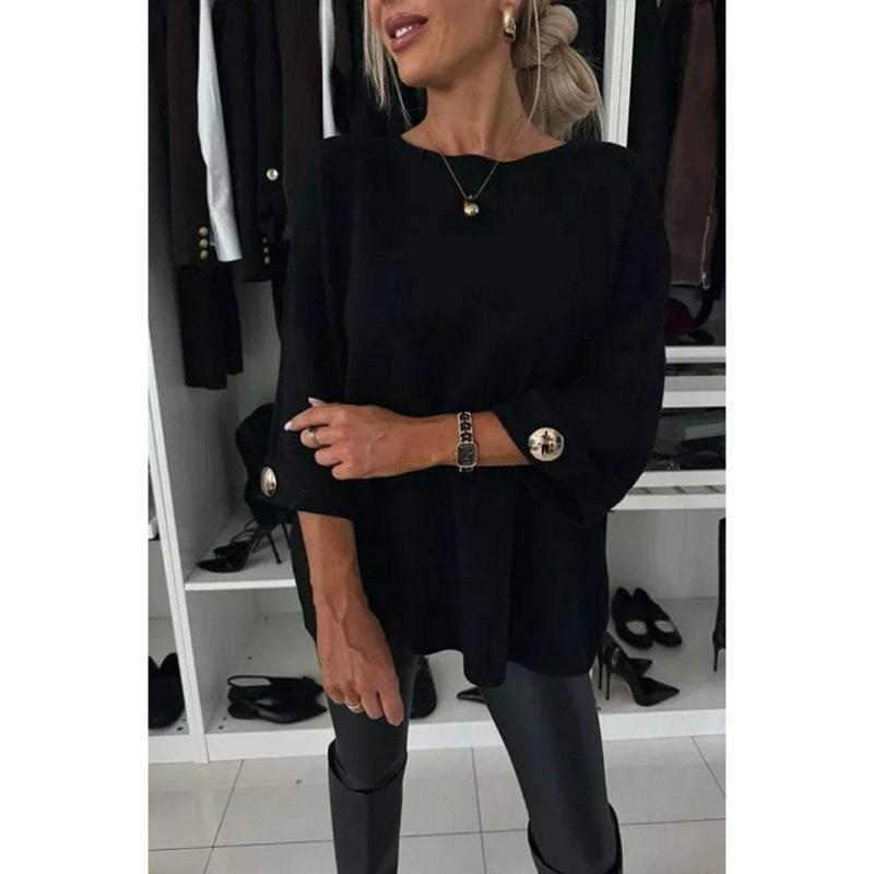 2026 European & American Women s Autumn Round Neck Casual Top 2XL чёрный