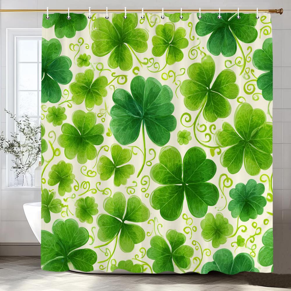 Green Leaf Plant,Clover Pattern Shower Curtain for Bathroom Modern Art Leaves Printing Decorative Shower Curtains with Hooks