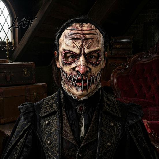 Detailed Scar Texture Mask Halloween Horror Mask, Creepy Latex Adjustable Strap Scary Fancy Haunted House Costume Accessory for Party Cosplay