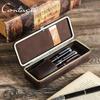 CONTACT'S Retro Genuine Leather Pen Case Men Handmade Senior 3 Pen Slots Card Holder Box Women Daily Office Gift Storage Pencil Case