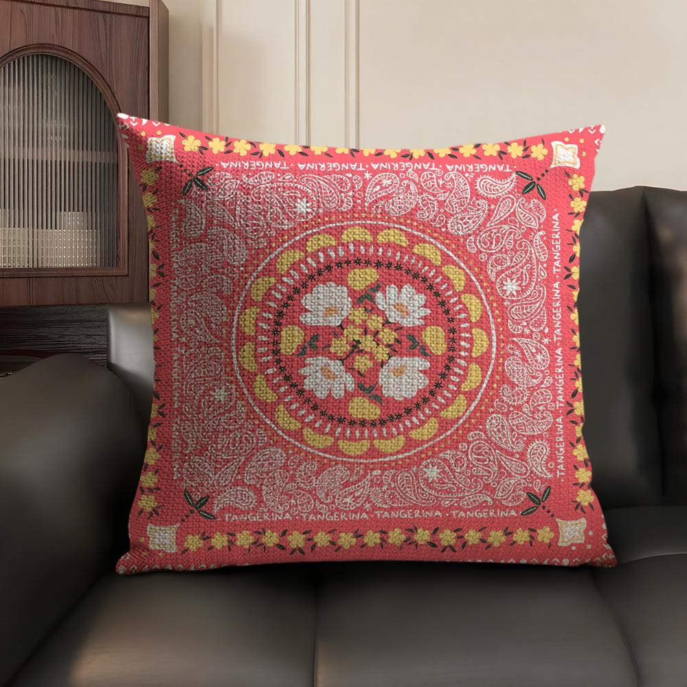 Cute Cartoon Flowers Fashion Art Cushion Cover Natural Linen Organic Fabric DoubleSided Printing Sofa Home Decor Pillow Case