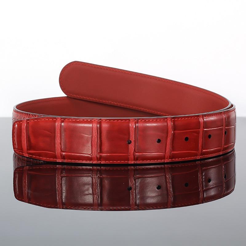 Mei Mary Smooth buckle belt, double-sided cowhide crocodile pattern belt, genuine leather