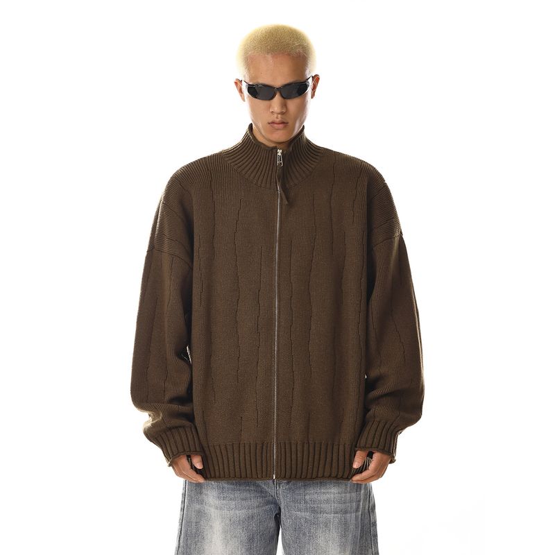 American Retro Design Niche Knitted Sweater for Men, New Autumn Style, Loose and Lazy Style, Versatile Cardigan Jacket, Trendy