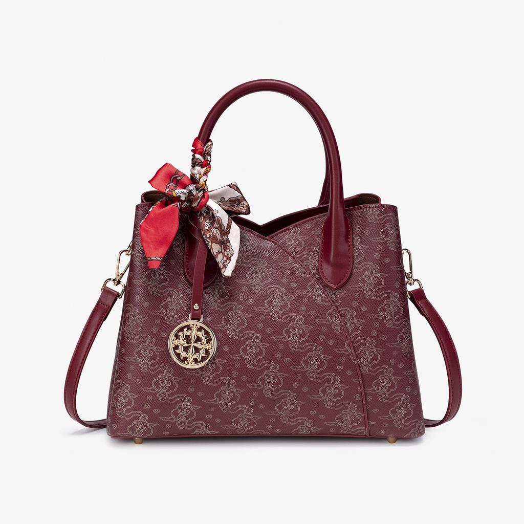 Red Large Capacity Shoulder Big Bag Women's High-end Sense Retro Tote Medieval Bride Wedding Bag Women's Bag