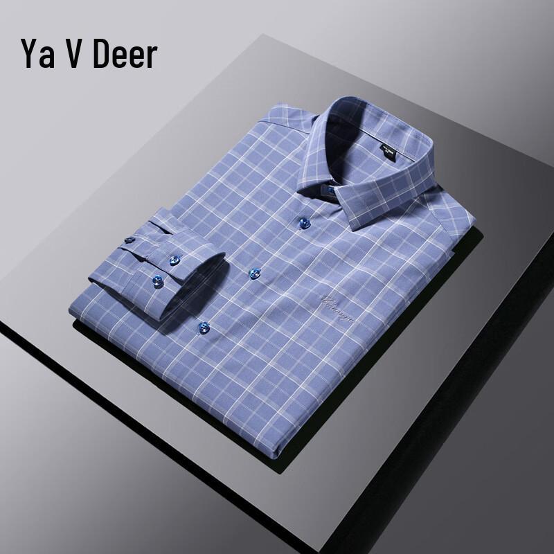 Yalu Men s Embroidered Plaid Non-Iron Long-Sleeve Shirt M