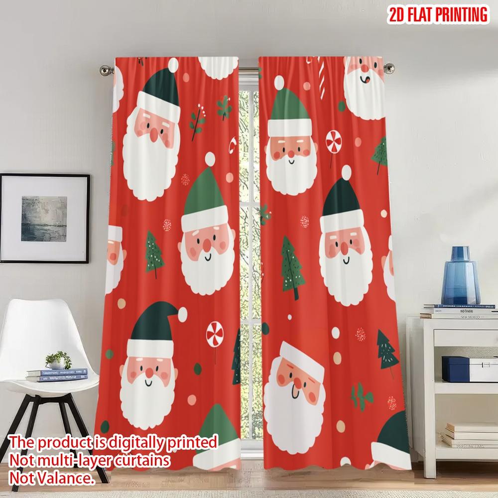 

Flat Printing Happy Christmas Scene Curtains Santa Festive Digital Printed Polyester Drapes Holiday Curtain Set Of 2 Made Washable W100*H70(CM)-Rod Pocket&2PCS