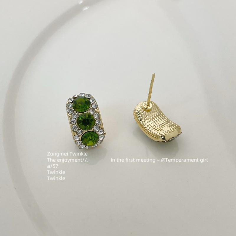 Emerald Zircon Stud Earrings 2026 - High-End Light Luxury Ear Clip Accessories for Women