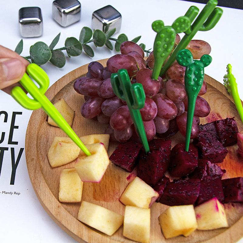 6 Pcs Mini Cactus Food Pick Kid Food Fruit Fork Bento Box Decor Reusable