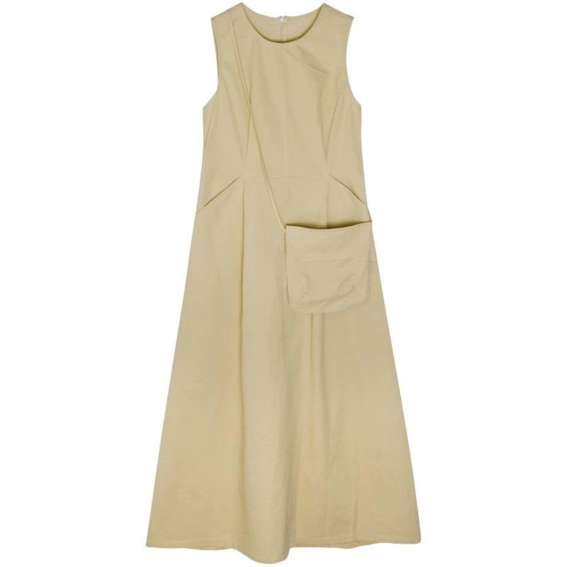[Invisible Zipper + Small Backpack] Pure and Gentle Yellow Dress for Women's Summer Round Neck, Waist and Thin Back