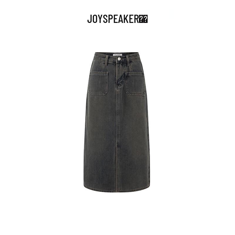 JOY SPEAKER 2025 Fall High-Waist Split Denim Midi Skirt S