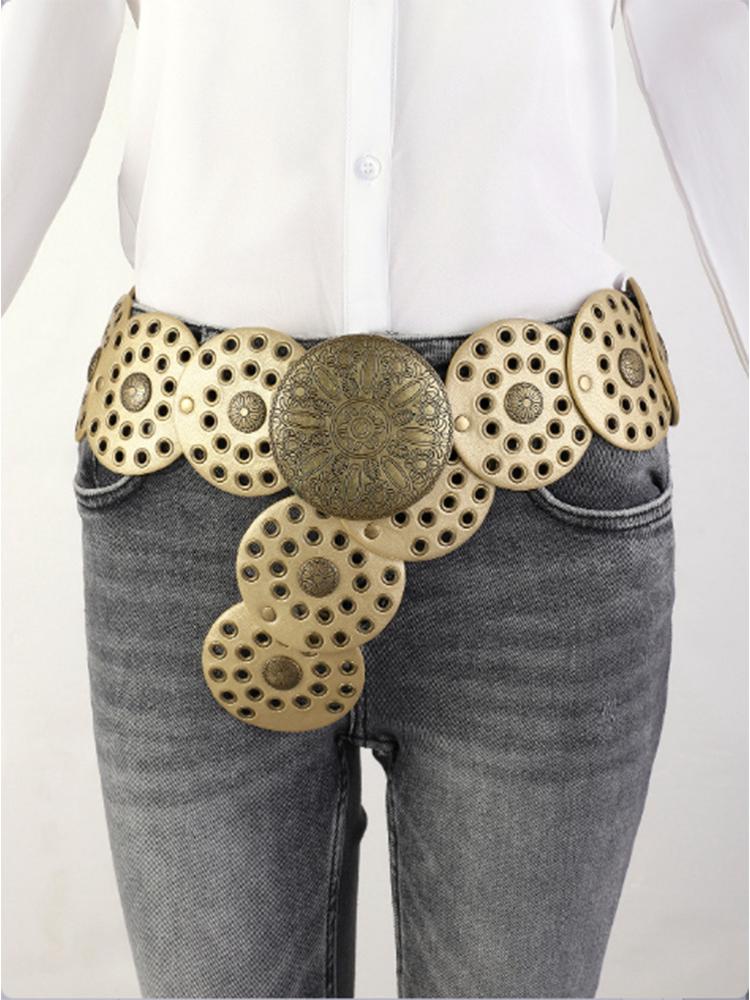 Y2K Retro Denim Women's Western Leather Belt - Versatile, Stylish, Hollow Round Design