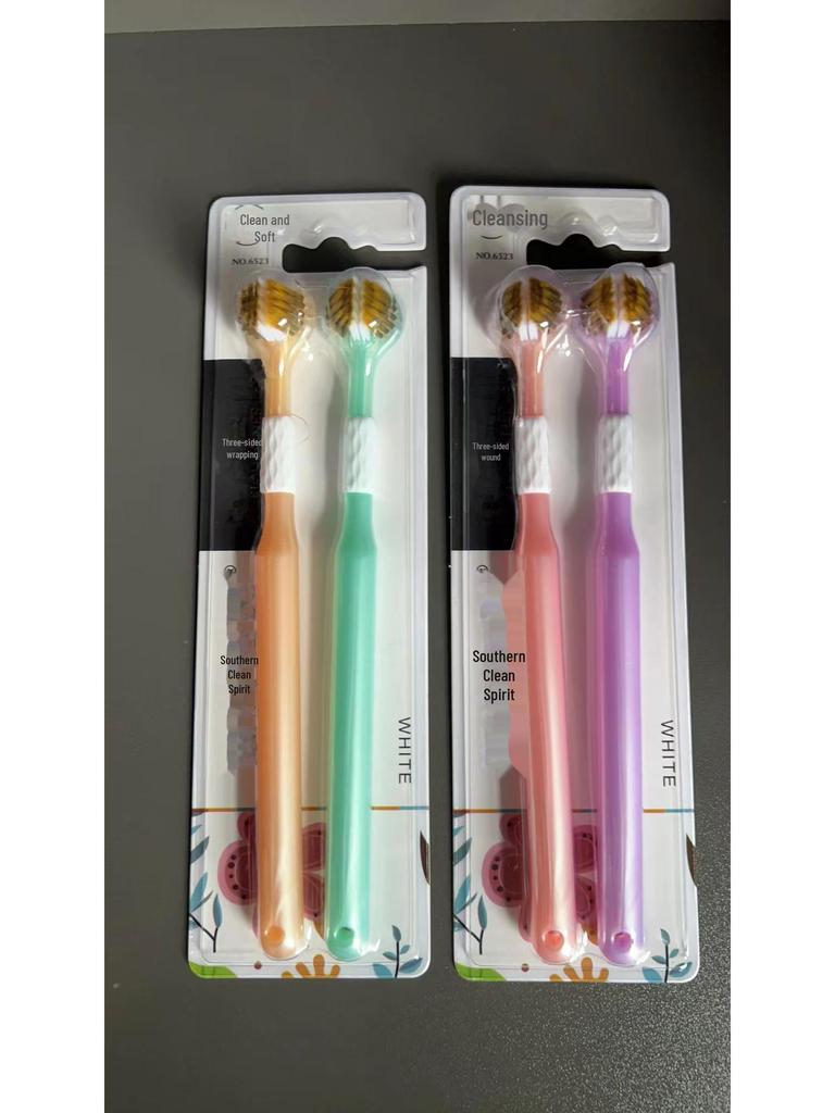 Three-Sided U-Shaped Toothbrush with Soft Bristles & Tongue Scraper, Macaron Colors.