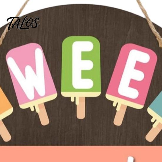 Beach House Accessories Hello Summer Door Sign, Ice Pop Flip Flop Welcome Hanger, Outdoor Patio Decor Farmhouse Hanging Wooden Wreath for Front