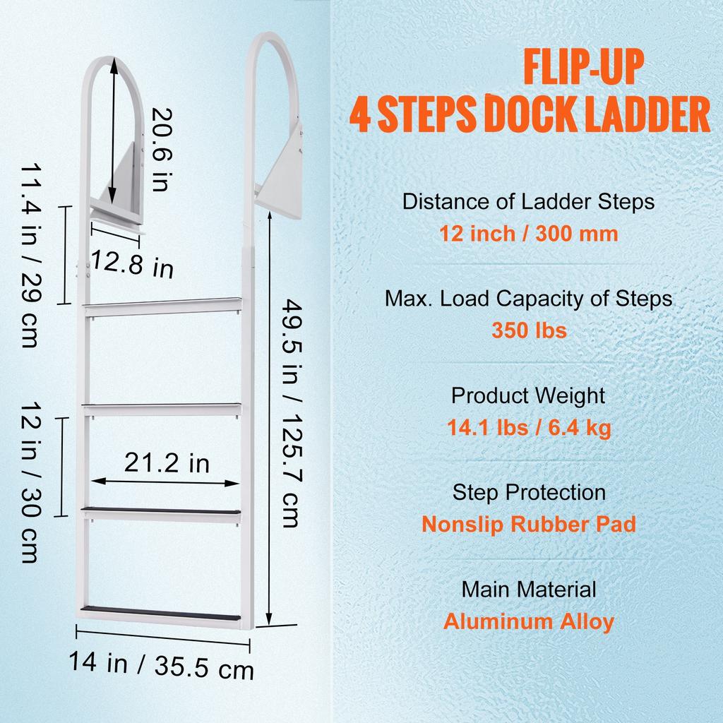 SucceBuy 3/4/5 Steps Flip Up Dock Ladders Firmness Durability Boat Boarding Ladder with Rubber Mat for Pool Marine Kayak Canoe