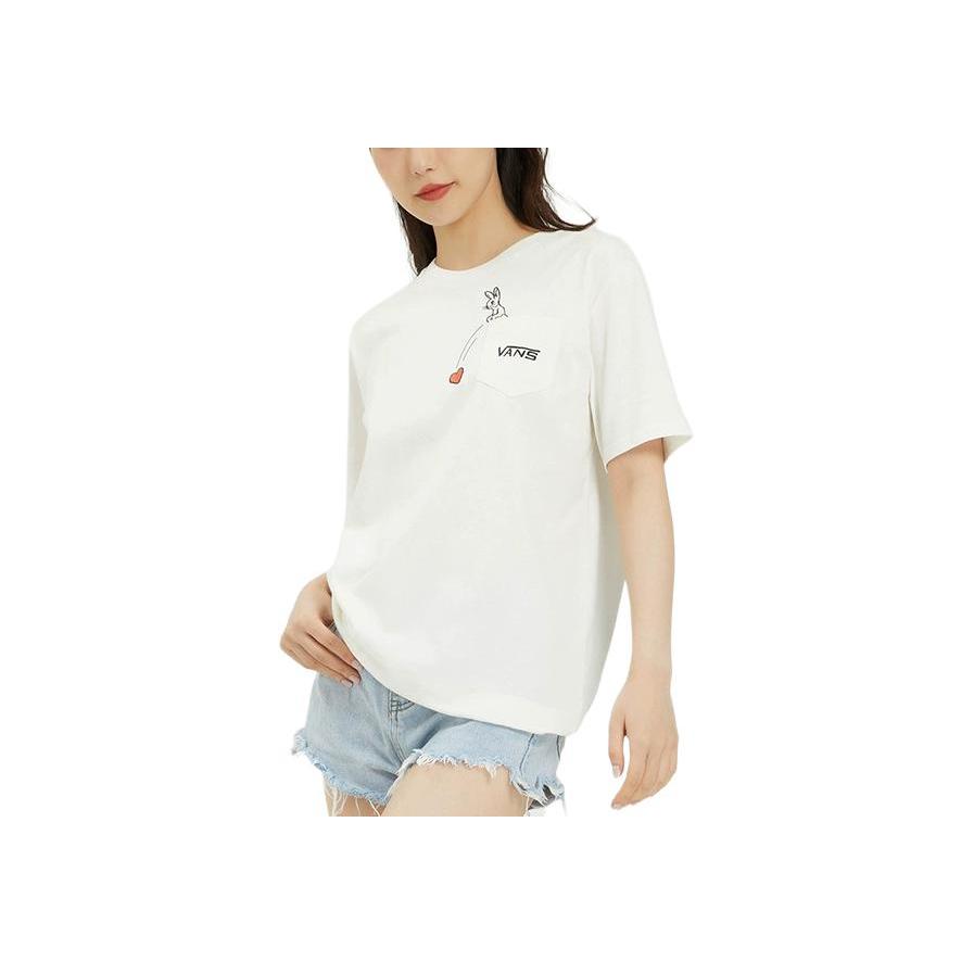 Vans Solid Color Fun Print Logo Round Neck Short Sleeve T-Shirt Women tops White VN0A7YHCFS8
