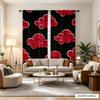 2 Pcs Black And Red Anime Red Cloud Print Flat Printed Curtains With Rod Pocket No Lining Light Filtering