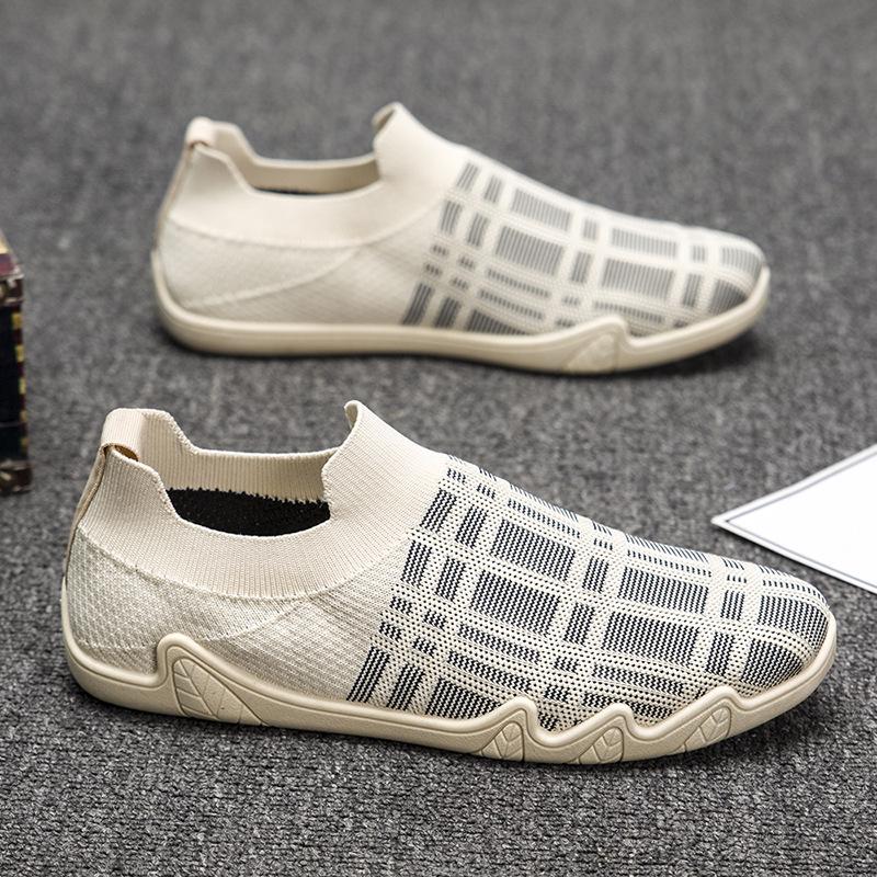 

Мужская обувь осень дышащая спортивная повседневная обувь на доске из сетки-мухи, ленивая обувь на одной педали, универсальные носки-осьминоги, модная обувь 45 бежевый