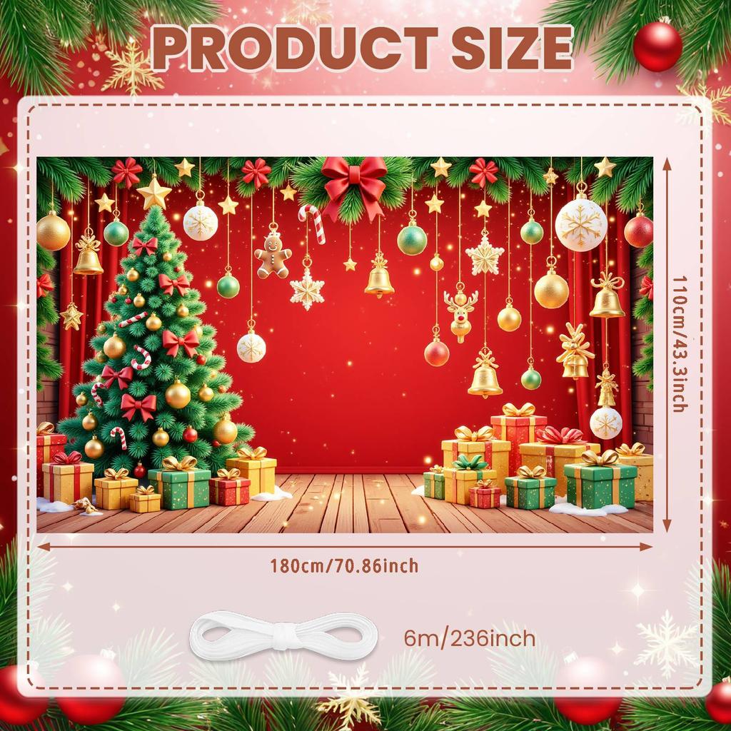Christmas Banner Xmas Tree Gift Boxes Golden Bell Merry Christmas Party Decor Backdrop Christmas New Year Party Photo Background