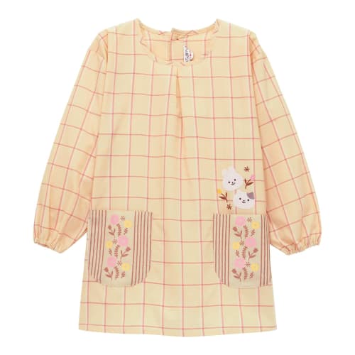 Nishiki Cooking Apron Smock for Tomboy Moms, Women's, Nursery School, Kindergarten, Appliqu?, Embroidered, Pocket, Sleeved Apron (Beige/ML/wa9001)