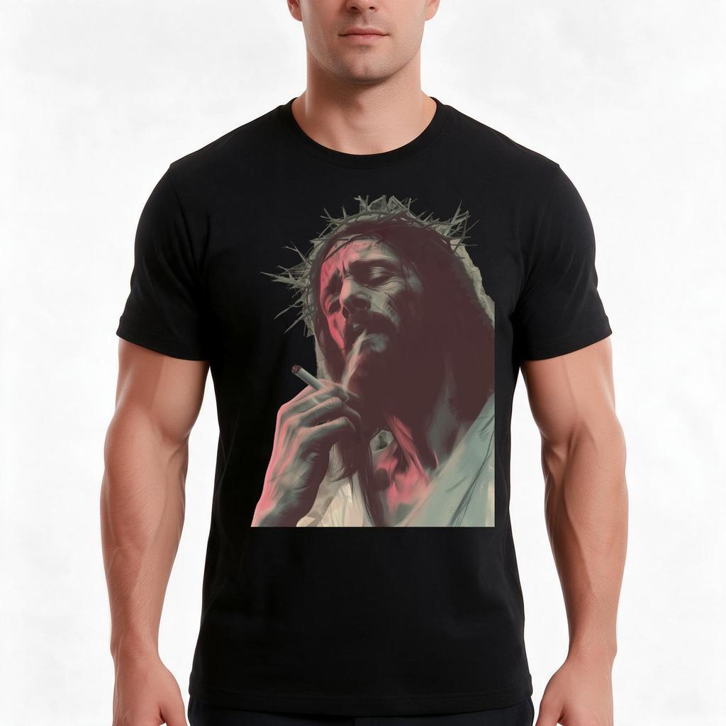 Jesus Smoking A Cigarette Jesus Has Had Enough Depressed Jesus Tshirt Summer Casual Cotton Tee Oversized Streetwear Tops