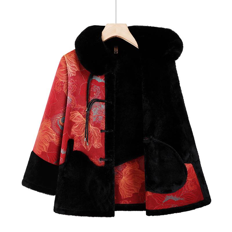 Grandma's Plus Velvet Winter Jacket for Elderly Women