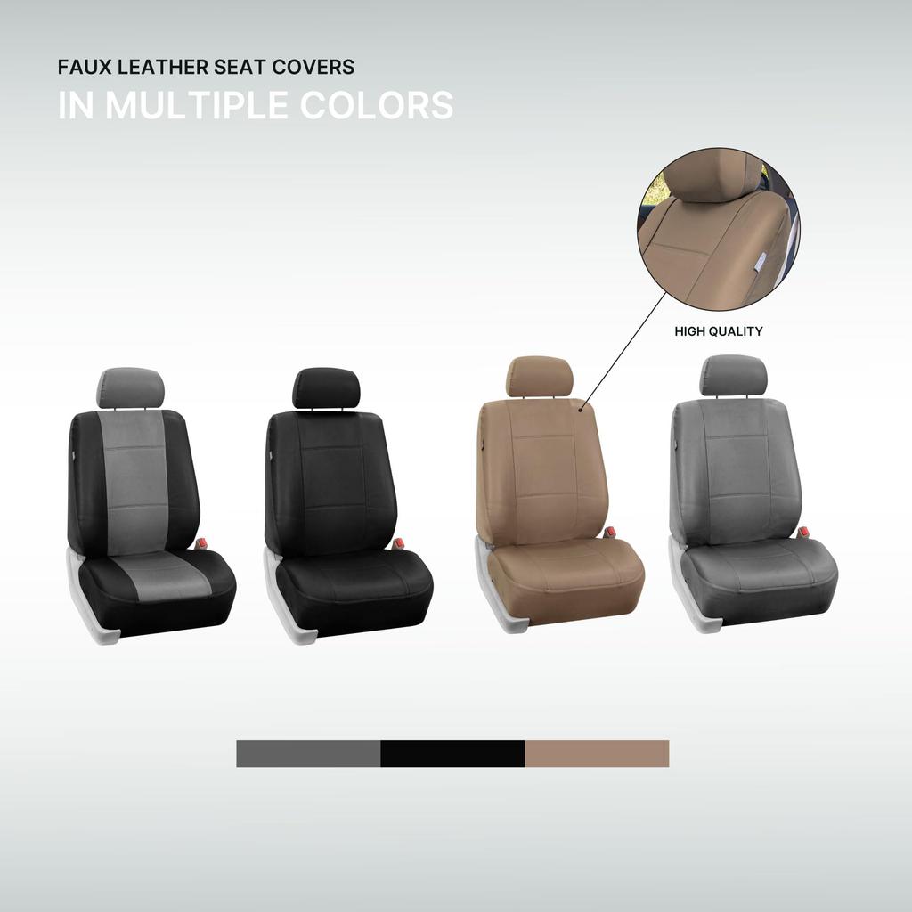 FH Group International Black Leatherette Front Seat Universal Set of X X Cm X X Officially Imported from PU001BLACK102 Covers, Fit, 2, 27.94 7.62 38.1