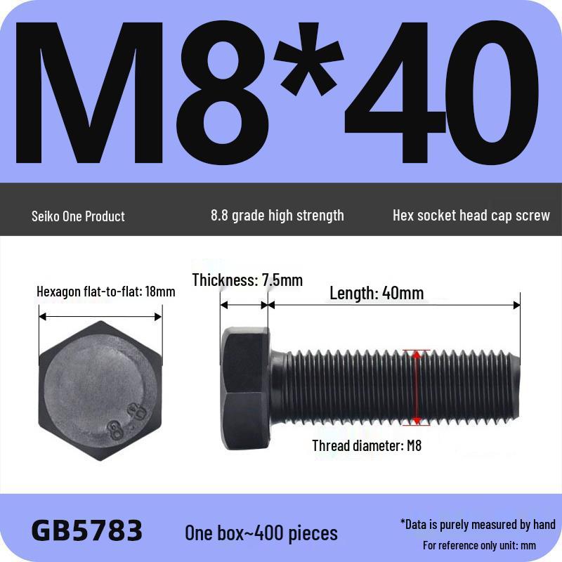Black High-Strength Grade 8.8 Hex Bolt Screw Set (M4-M12)