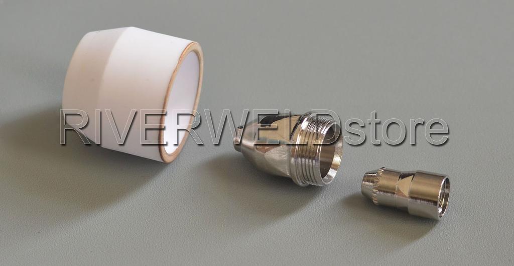 RIVERWELD Plasma Cutter Electrode Shield Air Plasma Cutter Cutting Torch Compatible with 45 Pieces Nozzles, Ø1.3mm, 80A, Cups, Consumables, P-80,