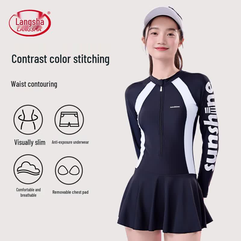 LangSha Women s Conservative Long-Sleeve One-Piece Swimsuit M