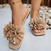 Casual Square Toe Flat Slippers Fashionable Floral Slippers for Lazy People, One Foot Stomping, Open Toed Beach Slippers