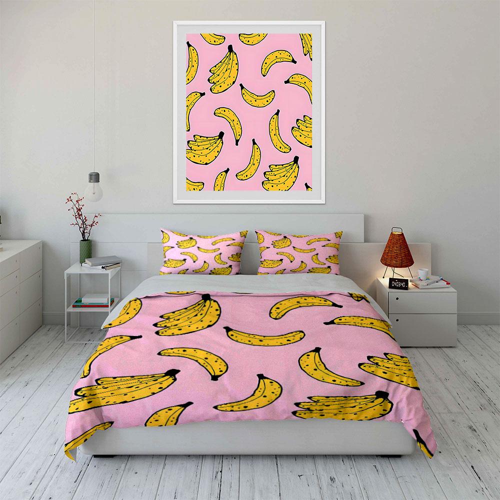 Banana-Themed Three-Piece Set Design Kid'S And Adults' Bedroom Decor, Exquisite Three-Piece Bedding Set Gift