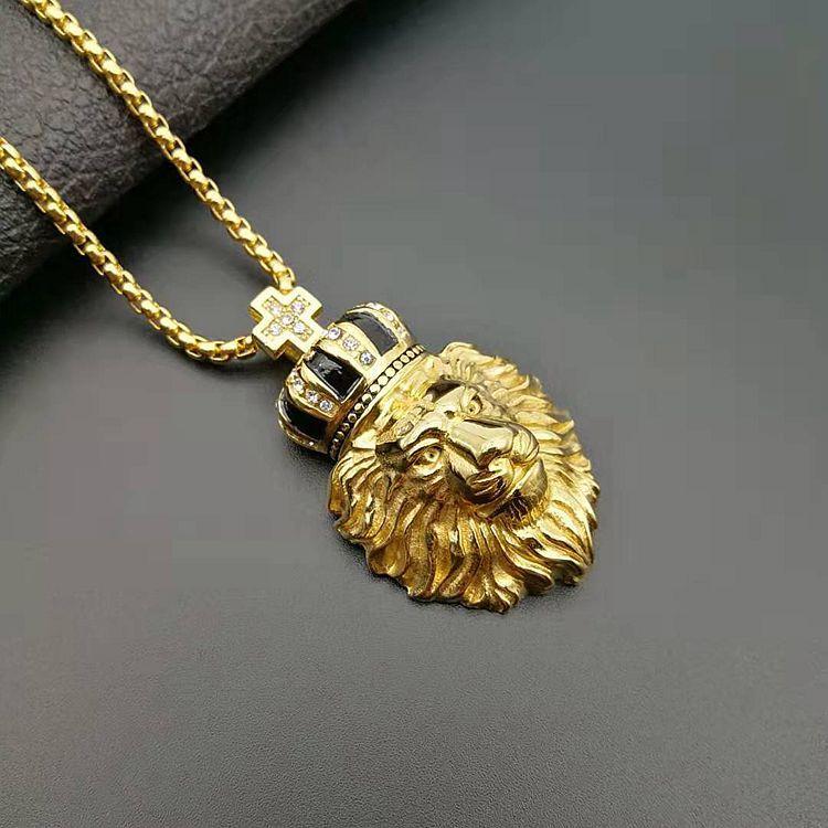 316L Stainless Steel Lion Animal Men Crown Corss Necklaces Chain Pendants Punk Rock Hip Hop Personality Boy Jewelry