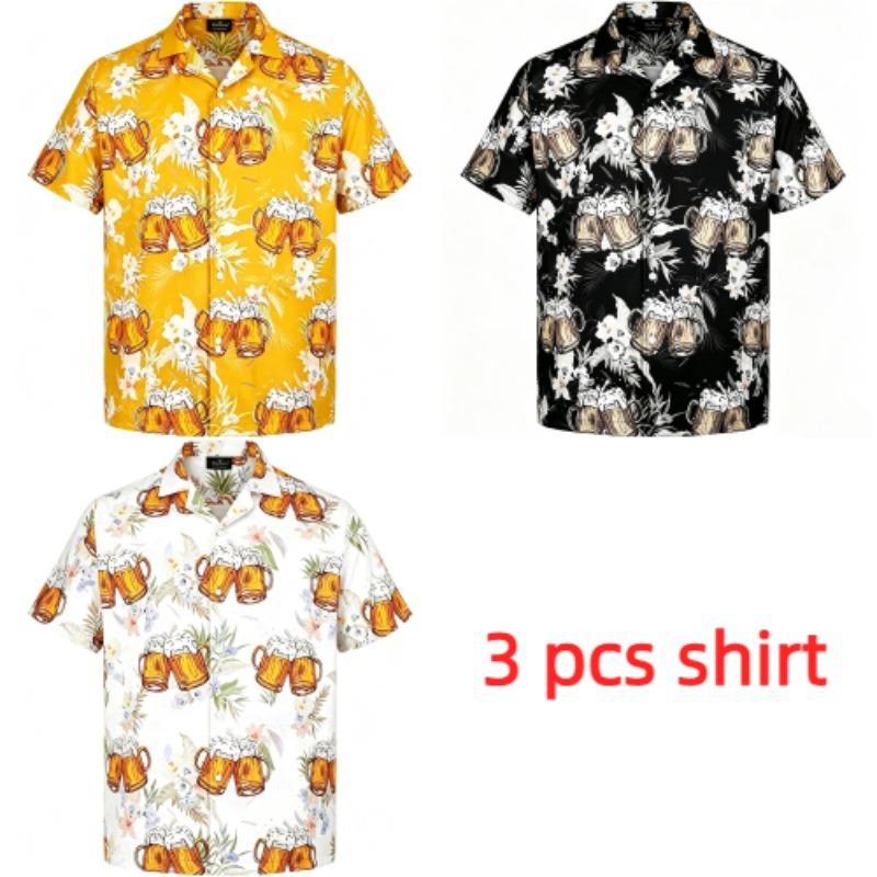 Summer Fashion Beer Hamburger Cat Printing Shirt Hawaiian Beach Vacation Clothing Men's Street Style Shirt Daily Men's and Women's Shirt