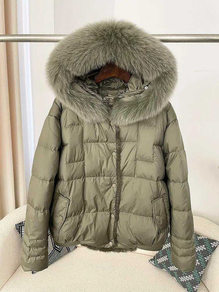 OFTBUY Winter Women Coat Real Natural Fox Fur Collar Thick Warm Jacket Casual White Duck Down Hooded New Outwears Streetwears