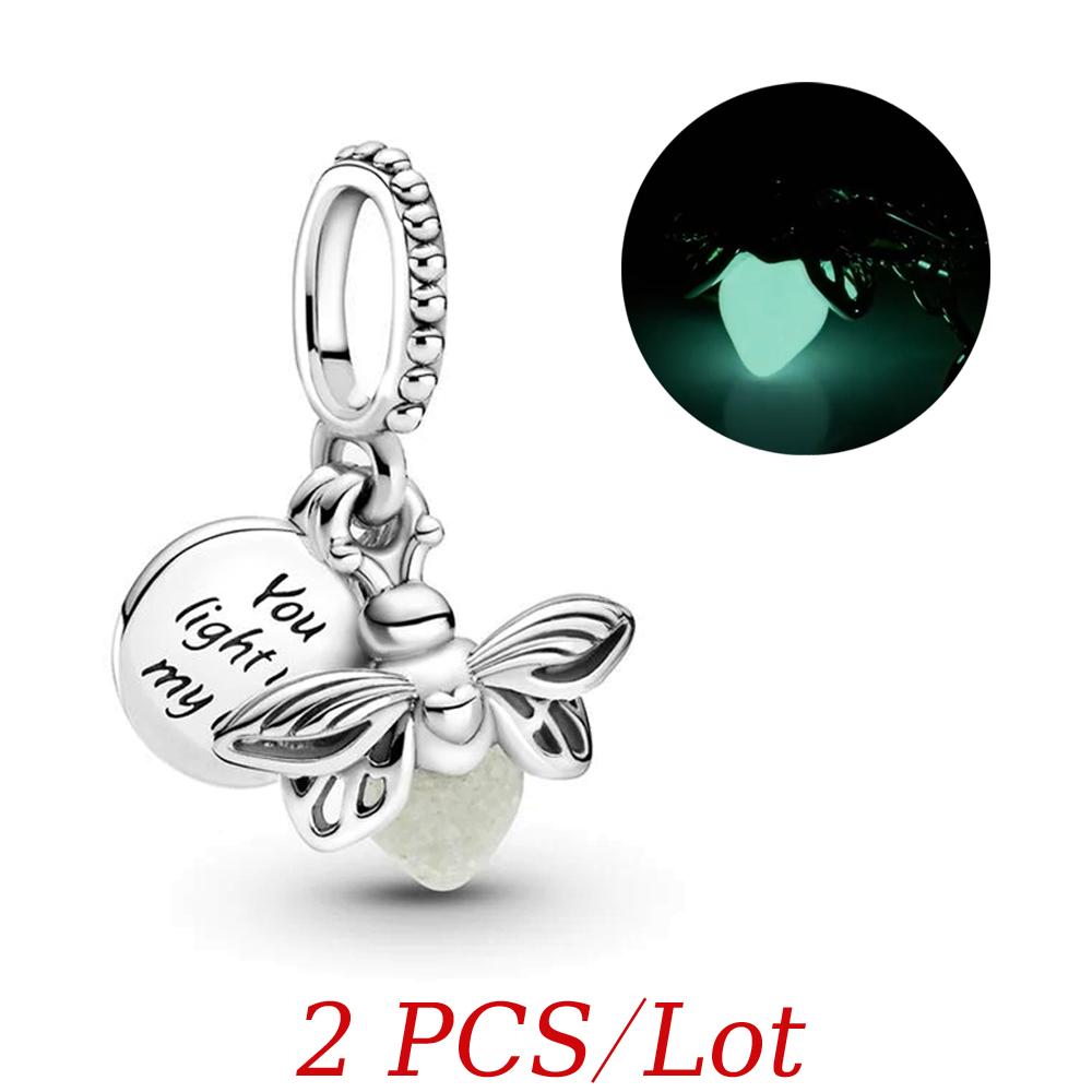 Summer Glow-in-the-dark Firefly Charm Pan Bracelet DIY Silver Gold Plated Women Jewelry Gift for Her