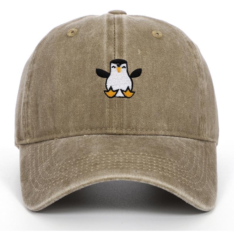 Vyšívaná tučňáčí baseballová čepice - Unisex Retro měkký kšilt Sluneční klobouk