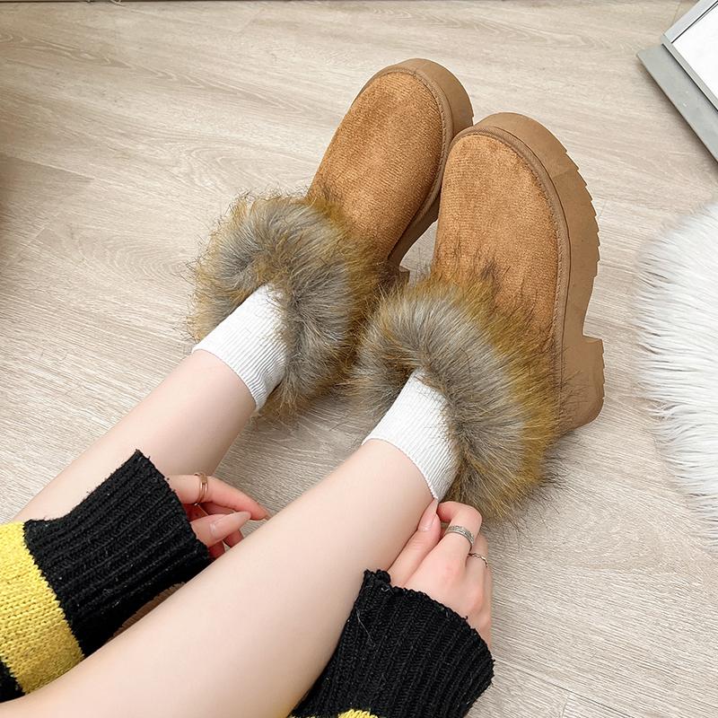 Fashion Warm Cotton Boots Women's Fashion Round Toe Suede Deep Mouth Non-Slip Block Heel Platform Snow Boots