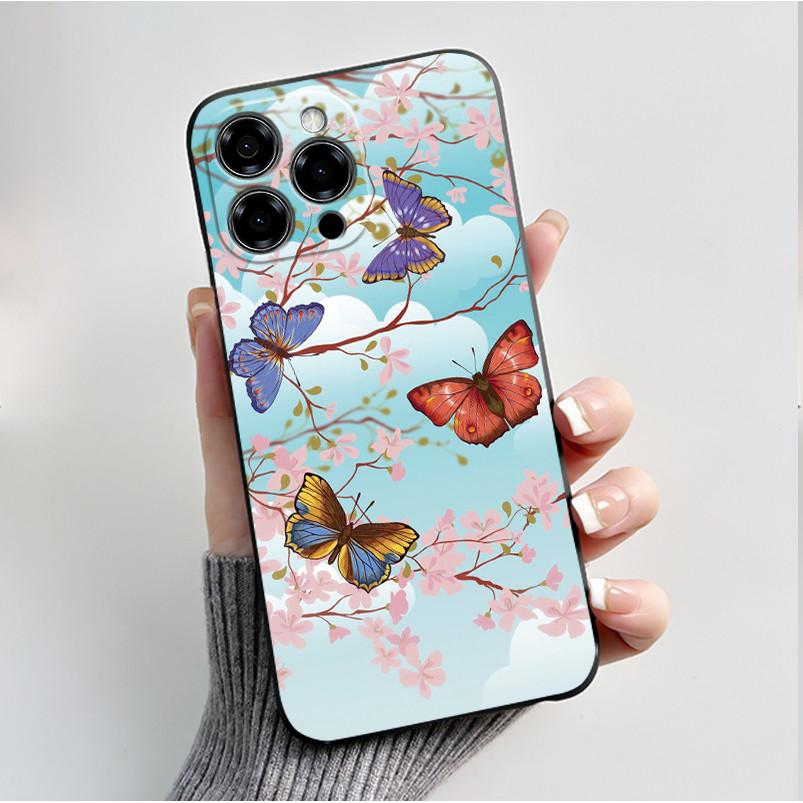 Per Custodia Doogee Note 58 Pro Lusso Moda Pattern Farfalle Fiori Nero Morbido TPU Silicone Cover Posteriore Telefono Cassa Antiurto
