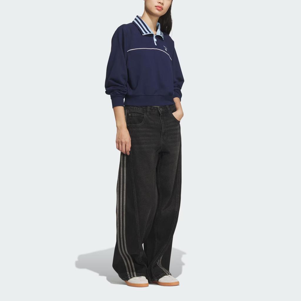 Adidas Originals Retro Sporty Club Sweatshirt Loose Long Sleeve Casual Daily Streetwear Tops Women Deep Indigo JM8013