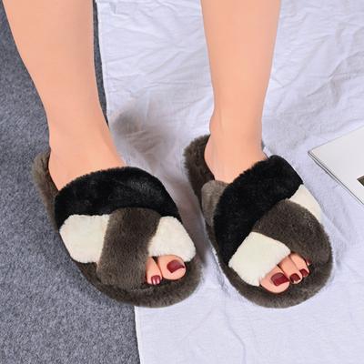 Cross Warm Fluffy Slippers Women Lightweight Flat Heels Slides Woman Autumn Winter Open Toe Comfortable Home Slippers