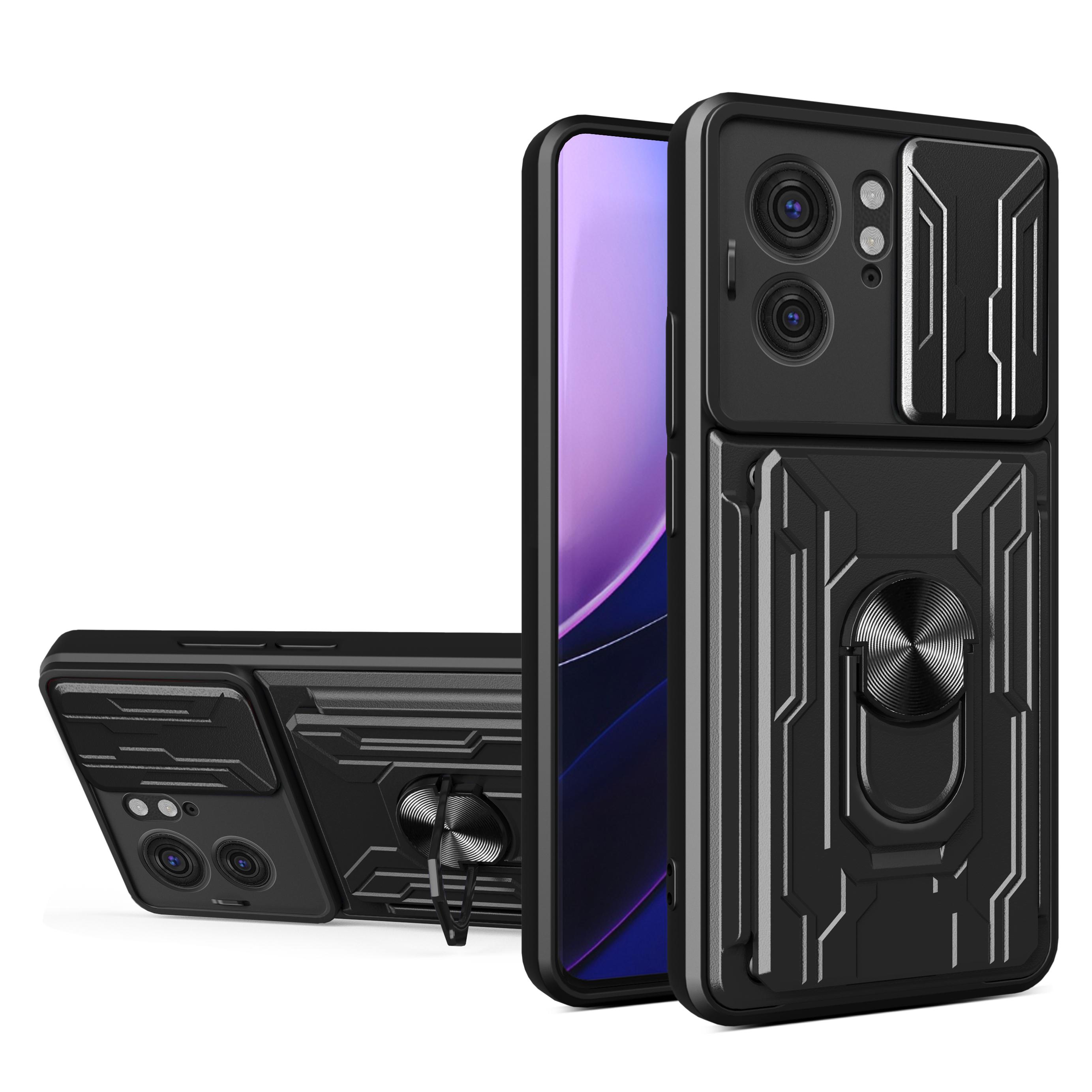 

Для Motorola Edge 40 5G Чохол для телефону з тримачем для карток PC+TPU Захист об єктива-слайдера Кришка з підставкою Black